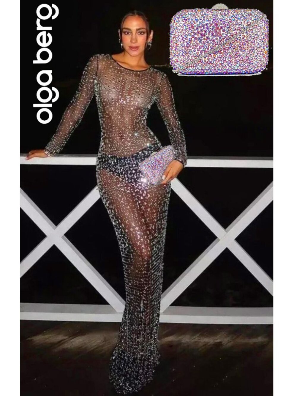 💥STUNNING!💥OLGA BERG CASEY HOT FIX ENCRUSTED CLUTCH / BAG in IRIDESCENT